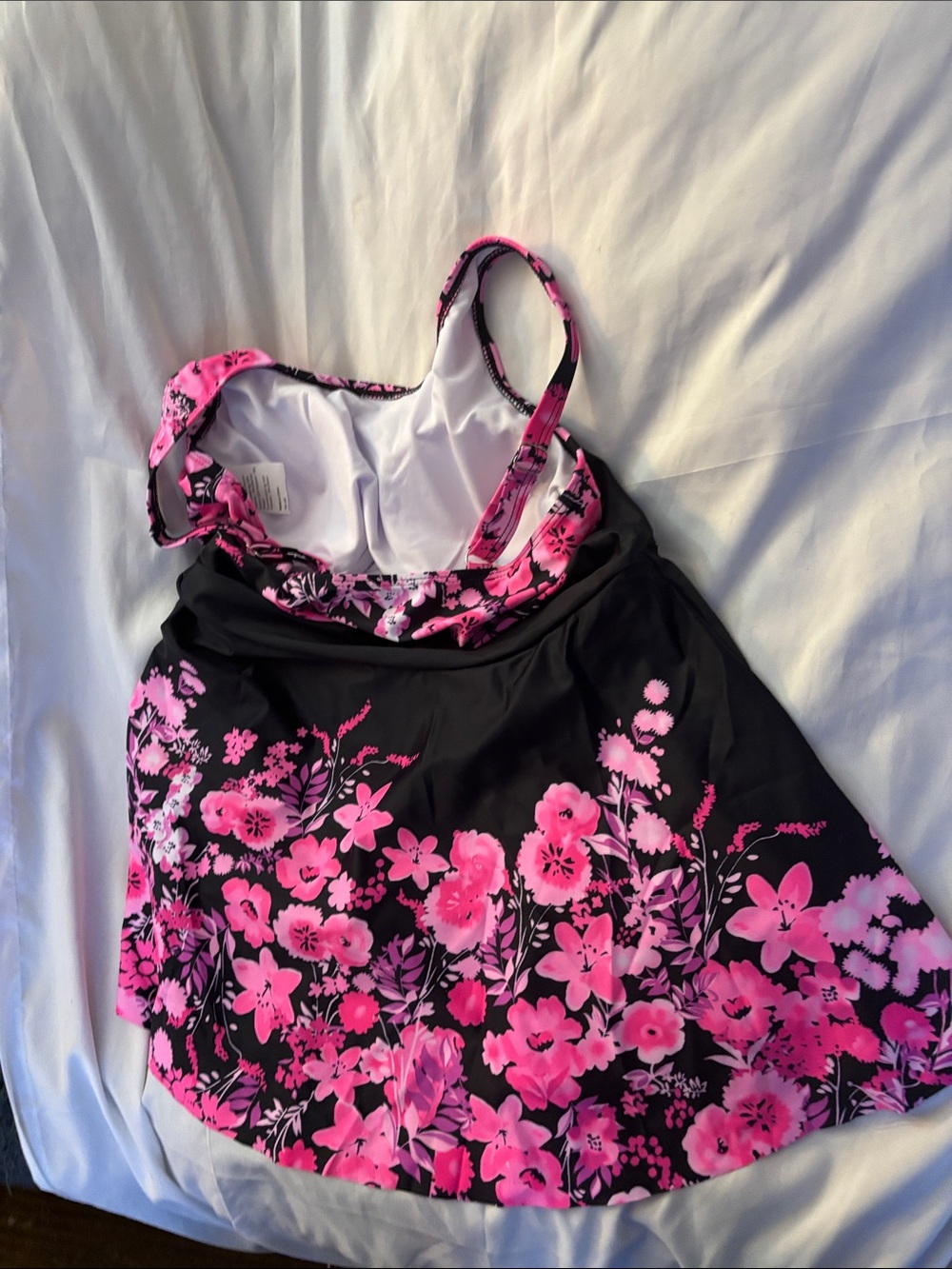 Women's Black Swim Sarong Dress with Pink Floral Print - Picture 6 of 6